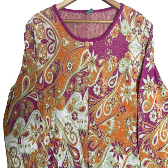 Geiger Austria Size Large Colorful Paisley Linen Blend Cardigan Tank Twin Set - Picture 4 of 16